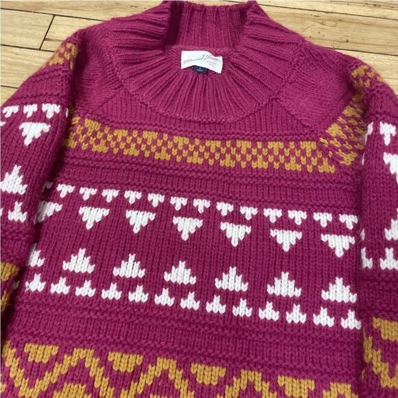 UNIVERSAL THREAD Crop Sweater Women Magenta Knit Mock Neck Gran Fair Isle L Geo - Picture 13 of 16